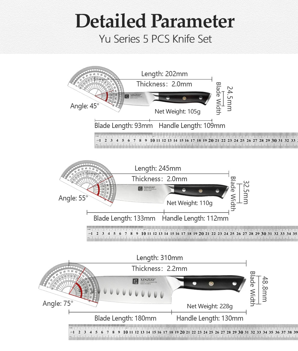 XINZUO 1-5PCS Stainless Steel Knives Set GERMANY 1.4116 Steel Chef Bread Utility Santoku Petty Knives Cooking Tools Ebony Handle