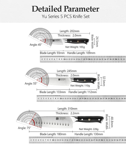 XINZUO 1-5PCS Stainless Steel Knives Set GERMANY 1.4116 Steel Chef Bread Utility Santoku Petty Knives Cooking Tools Ebony Handle