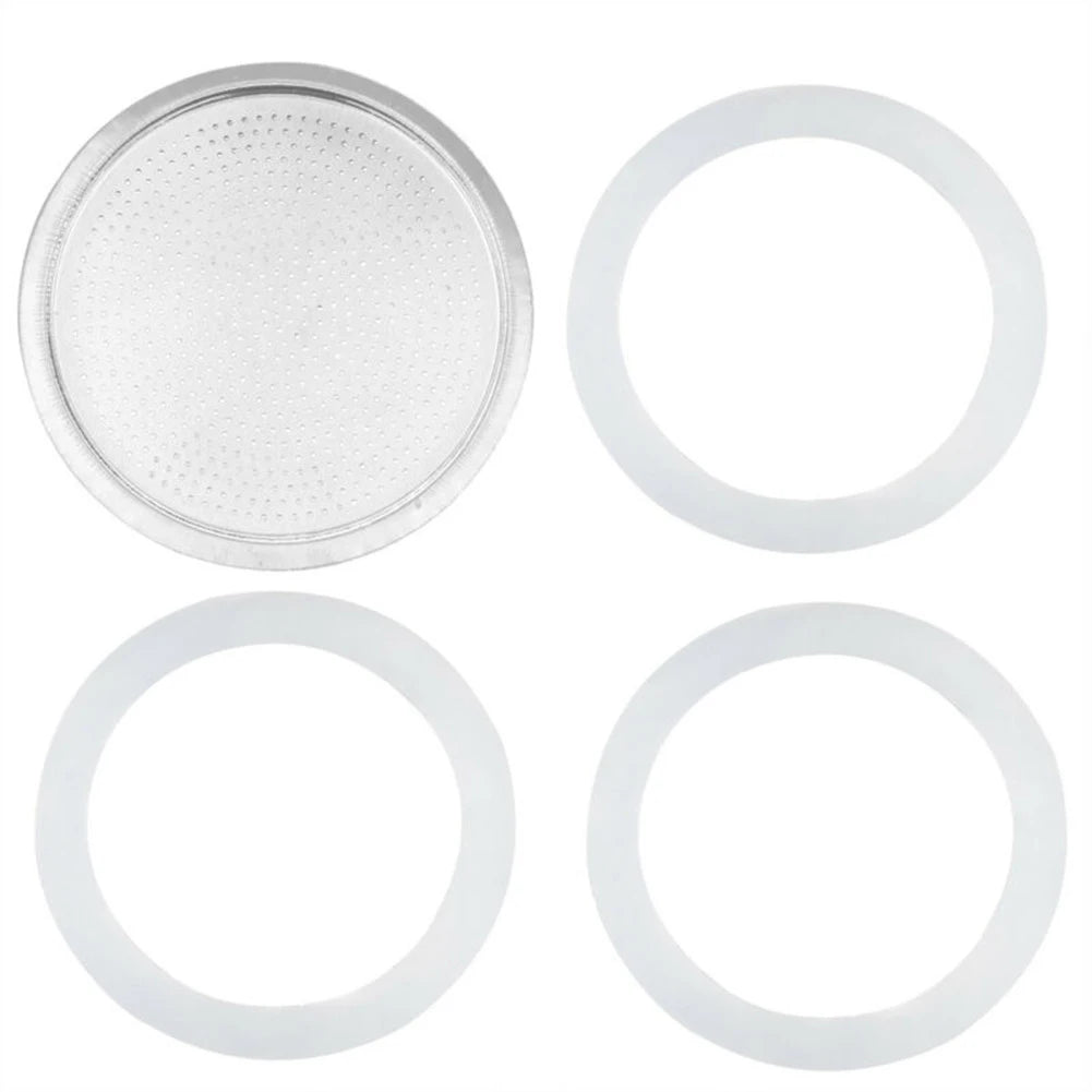 Seal Silicone Ring Gaskets And Aluminum Filters Replacement Kit For Kitchen Moka Pot Espresso Coffee Makers Accessories