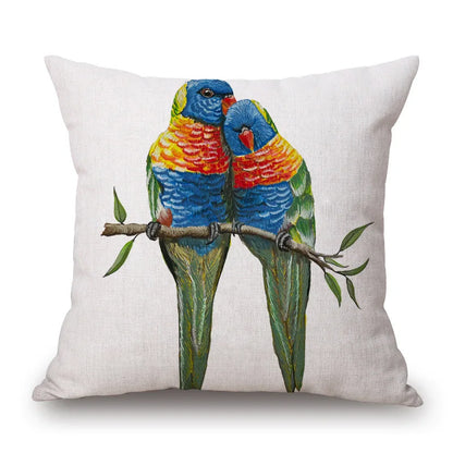 Australian Native Local Birds And Plants Cushion Cover Kookaburra Possum Gumleaves Gumnuts Floral Print Pillow Case