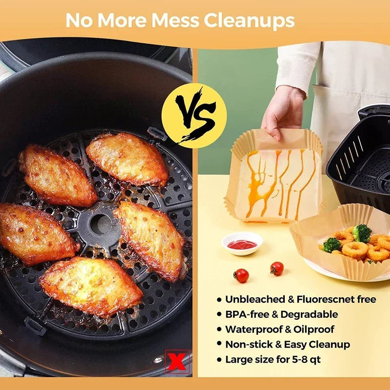 Large 23cm Air Fryer Disposable Paper Liner Non-stick Airfryer Parchment Special Baking Paper for 3-10QT Cooking/Steaming Basket