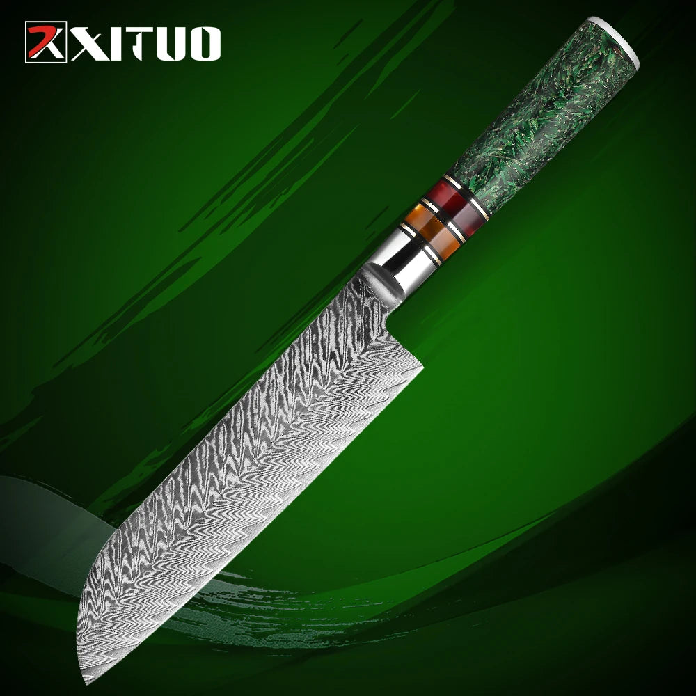 XITUO Luxury Damascus Kitchen Knife Set Japan Chef Santoku Knife Cleaver Paring Bread Knife Featured Resin Synthesis Handle