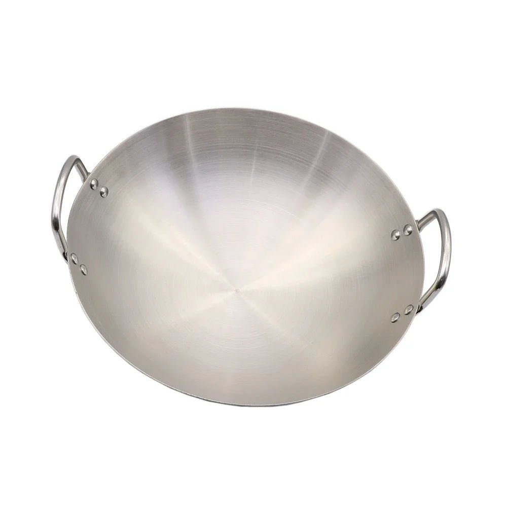 Stainless Steel Double Ear Chef Fry Wok Gas Cooker Traditional Handmade Pot Non Coating Woks