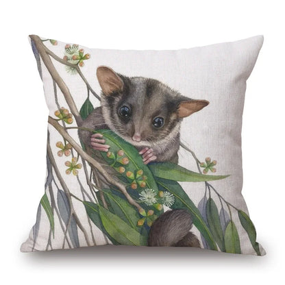 Australian Native Local Birds And Plants Cushion Cover Kookaburra Possum Gumleaves Gumnuts Floral Print Pillow Case