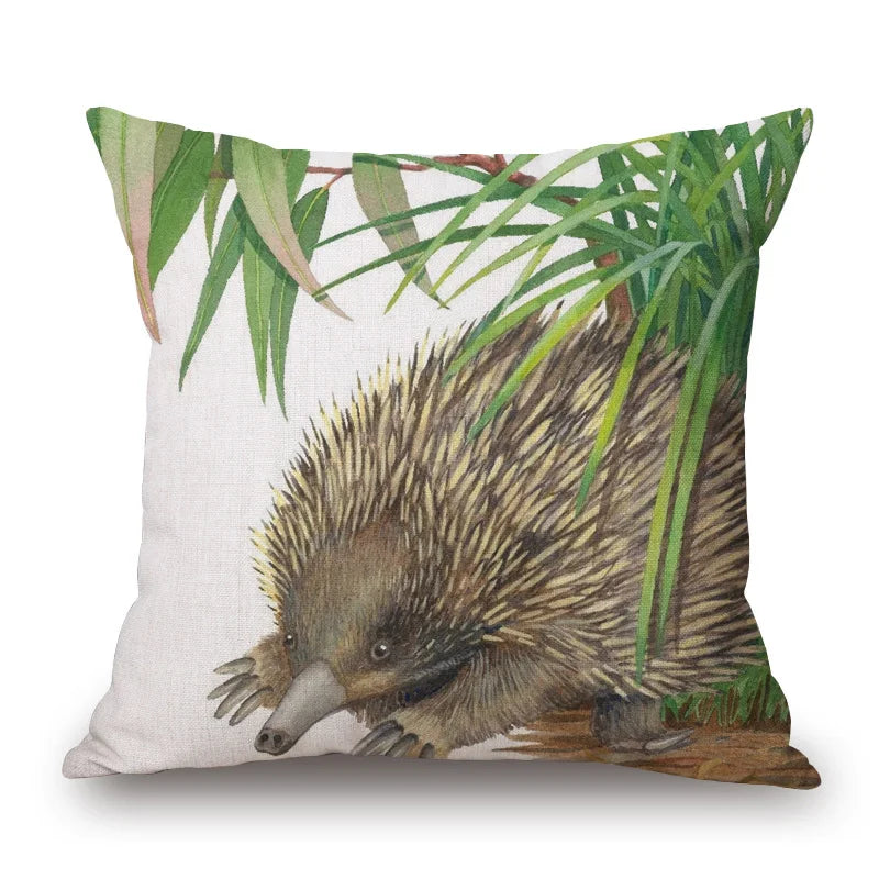 Australian Native Local Birds And Plants Cushion Cover Kookaburra Possum Gumleaves Gumnuts Floral Print Pillow Case