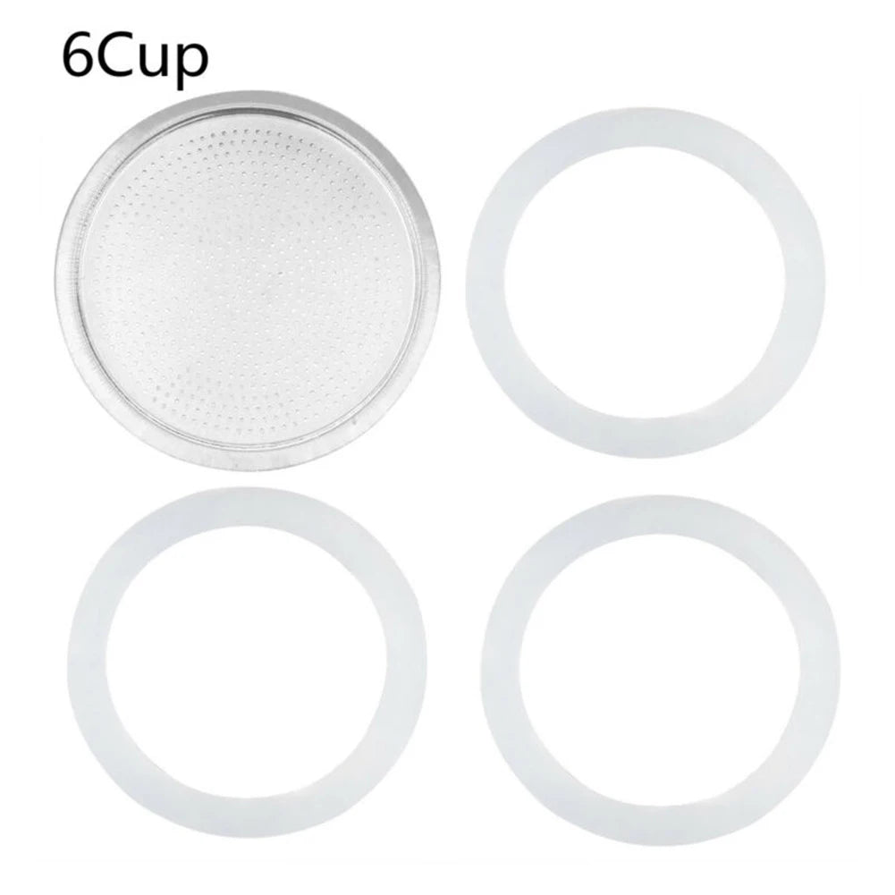 Seal Silicone Ring Gaskets And Aluminum Filters Replacement Kit For Kitchen Moka Pot Espresso Coffee Makers Accessories