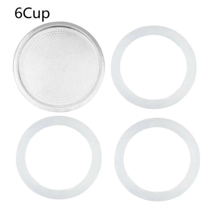 Seal Silicone Ring Gaskets And Aluminum Filters Replacement Kit For Kitchen Moka Pot Espresso Coffee Makers Accessories
