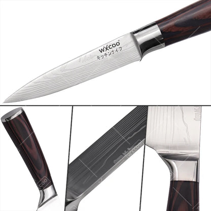 WXCOO Santoku Knife Set Japanese Butcher Carving Bread Fruit Meat Cleaver Boning High Carbon Steel Kitchen Knives