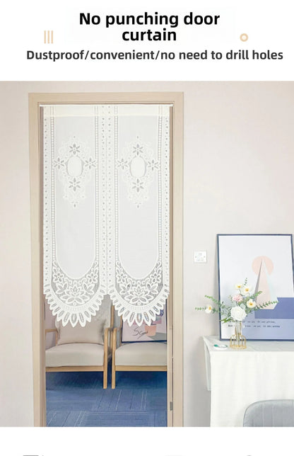 No-Drill Lace Door Curtain Bedroom Living Room Kitchen Partition Semi-Bli Entrance European Sle Fabric Door Curtain