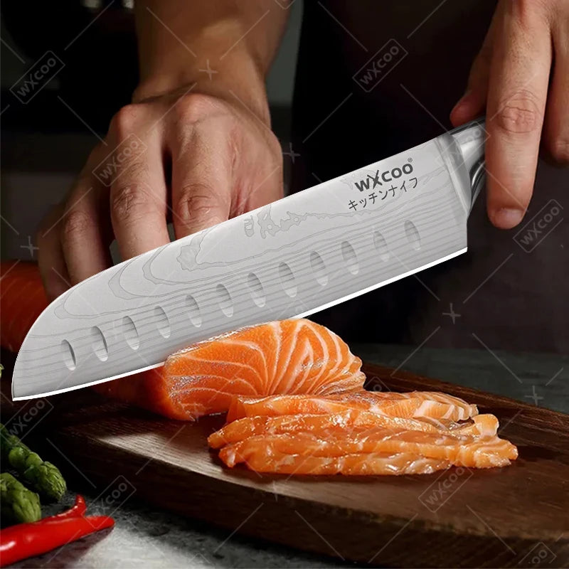 WXCOO Santoku Knife Set Japanese Butcher Carving Bread Fruit Meat Cleaver Boning High Carbon Steel Kitchen Knives