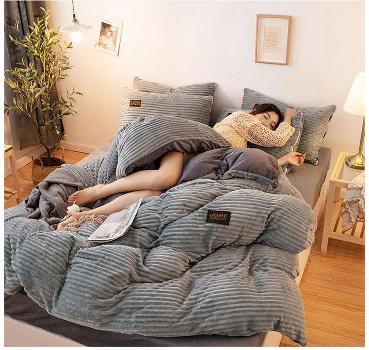 Soft Warm Plush Duvet Cover Winter 220x240 Velvet Fleece Couple Quilt Cover Double Bed Luxury Bedding Set Queen King Size