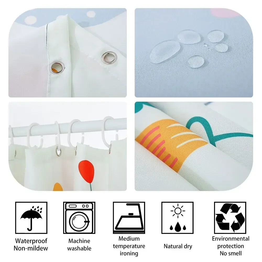 Cartoon kitten bubble bath Shower Curtain Washable Dirt-Resistant Shower Head waterproof Polyester Bath Curtain For Home Decor