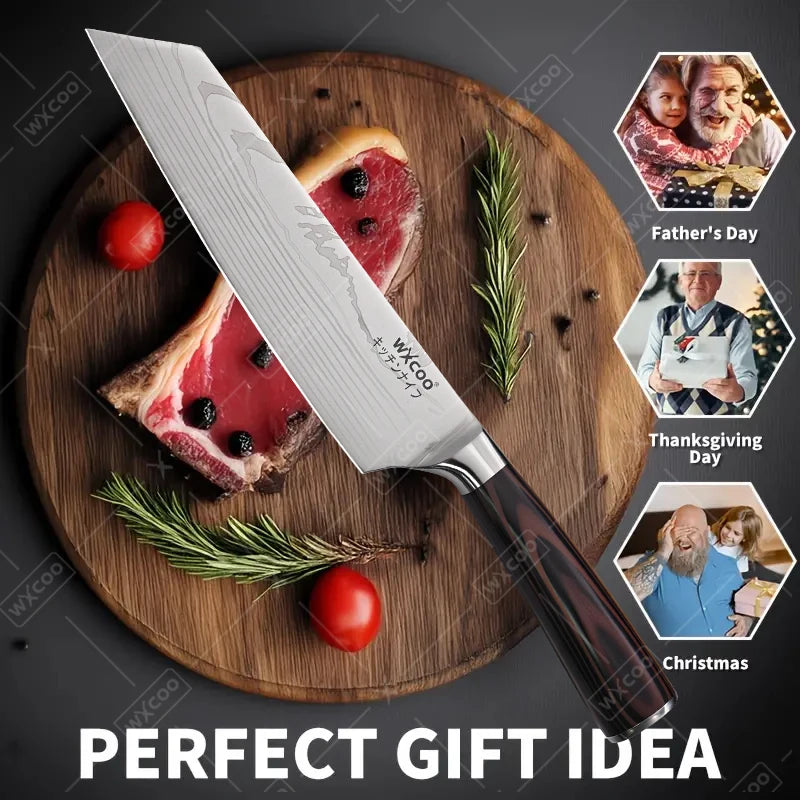 WXCOO Santoku Knife Set Japanese Butcher Carving Bread Fruit Meat Cleaver Boning High Carbon Steel Kitchen Knives