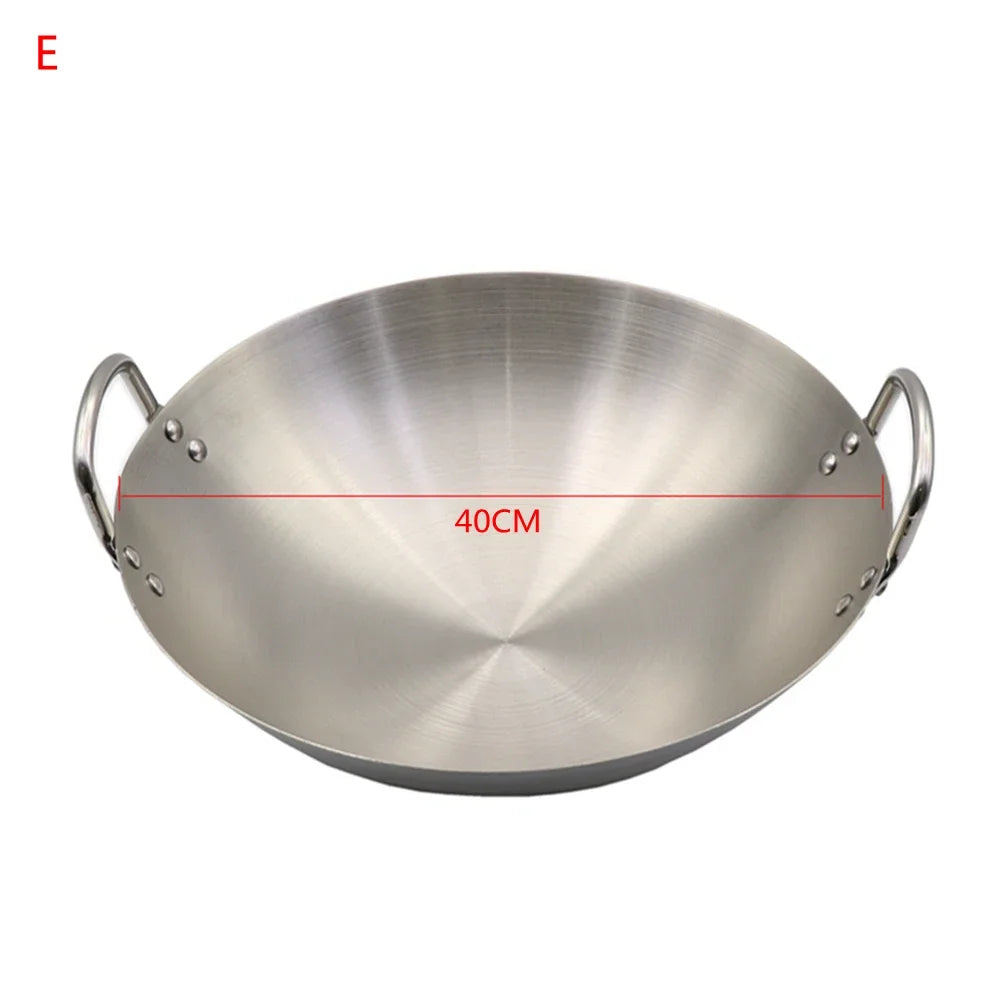 Stainless Steel Double Ear Chef Fry Wok Gas Cooker Traditional Handmade Pot Non Coating Woks