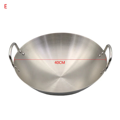 Stainless Steel Double Ear Chef Fry Wok Gas Cooker Traditional Handmade Pot Non Coating Woks