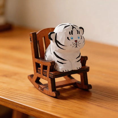 Cute Handmade Decorative Wooden Tiger Figurine Mini Animal Ornament Statue Carving Home Room Desktop accessories Decor Gift