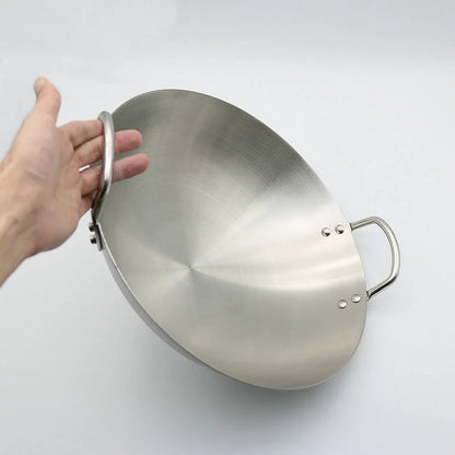 Stainless Steel Double Ear Chef Fry Wok Gas Cooker Traditional Handmade Pot Non Coating Woks