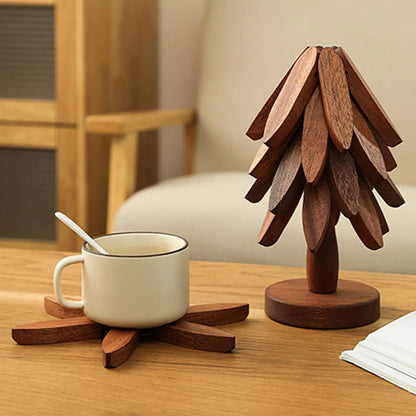Christmas Tree Coaster Set Foldable Wood Trivet for Hot Pots/Pans/Bowls Xmas Table Decor for Kitchen Dining Room Restaurant Gift
