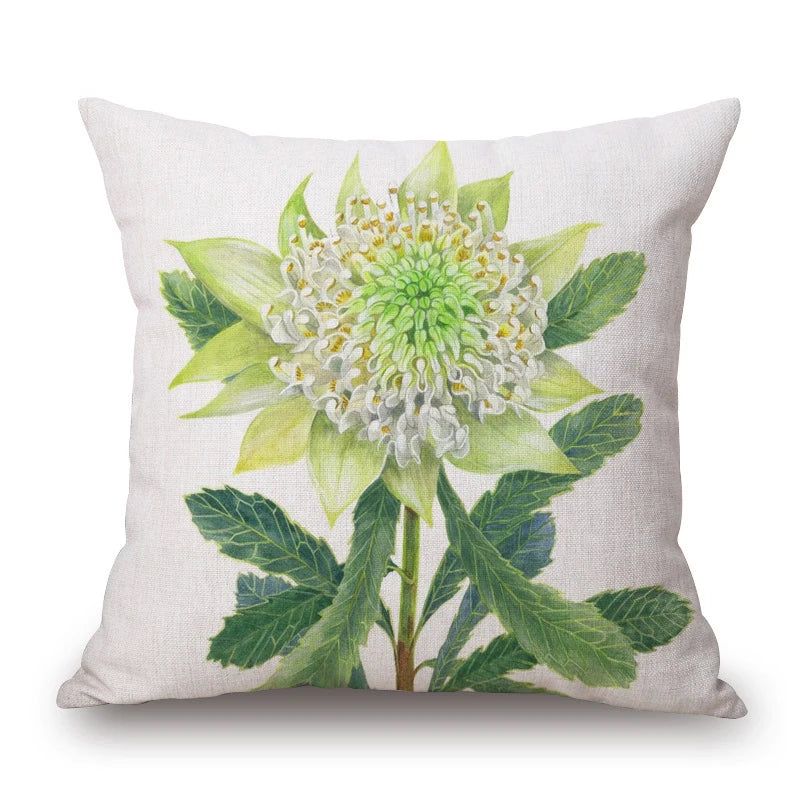 Australian Native Local Birds And Plants Cushion Cover Kookaburra Possum Gumleaves Gumnuts Floral Print Pillow Case