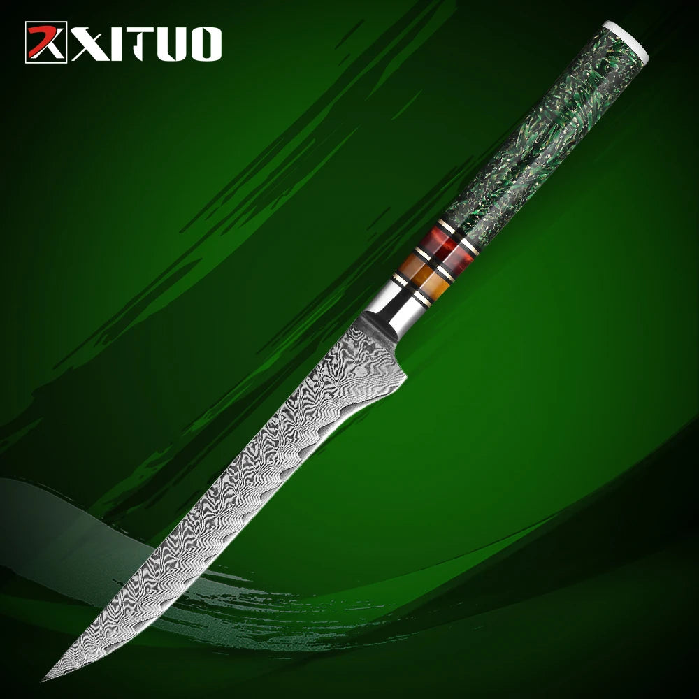 XITUO Luxury Damascus Kitchen Knife Set Japan Chef Santoku Knife Cleaver Paring Bread Knife Featured Resin Synthesis Handle