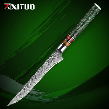 XITUO Luxury Damascus Kitchen Knife Set Japan Chef Santoku Knife Cleaver Paring Bread Knife Featured Resin Synthesis Handle