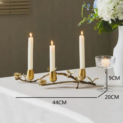 Golden metal brass candle holder, ginkgo leaves, European style, ancient desktop crafts, home decoration candle holders