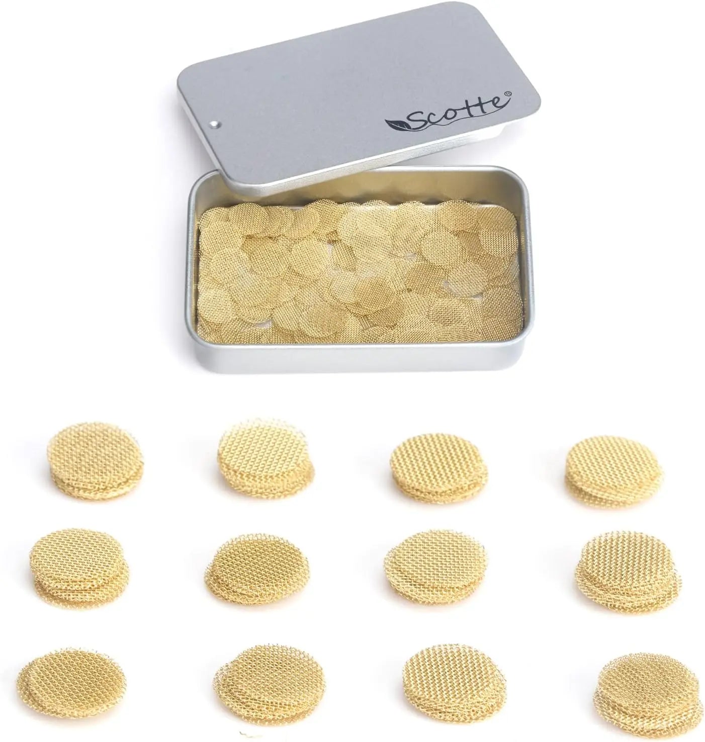 Scotte 200pcs Brass Pipe Screens,Metal Pipe Filter Screen with Storage Box,12.7mm(0.5in),19.05mm(0.75in)