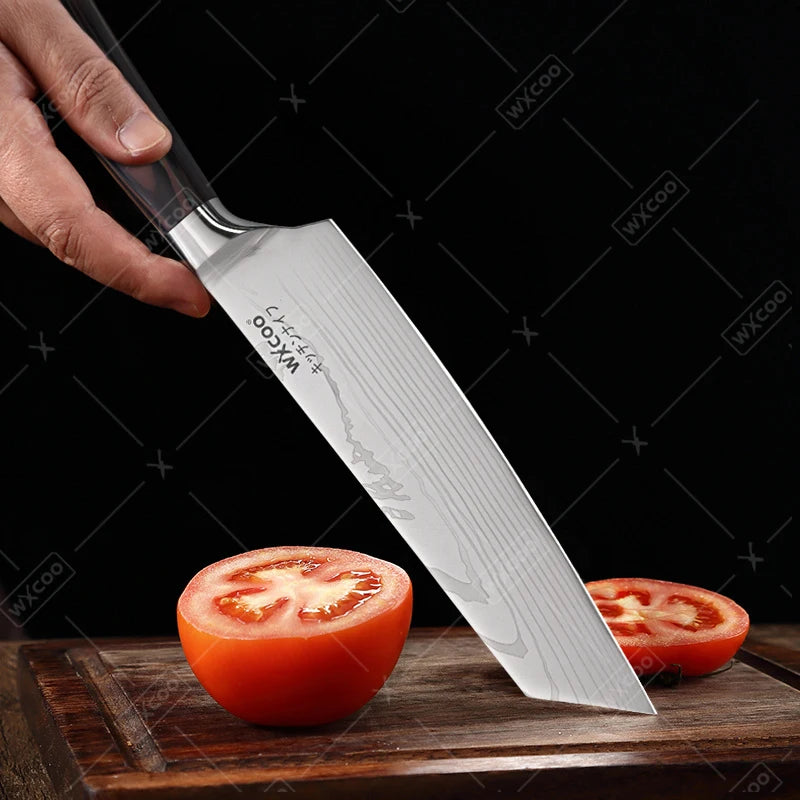 WXCOO Santoku Knife Set Japanese Butcher Carving Bread Fruit Meat Cleaver Boning High Carbon Steel Kitchen Knives