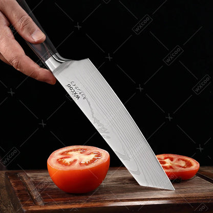 WXCOO Santoku Knife Set Japanese Butcher Carving Bread Fruit Meat Cleaver Boning High Carbon Steel Kitchen Knives