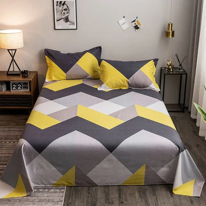 Geometry printed flat bed sheet set couple 2 people super cozy luxury double bed bedsheet single double queen king size