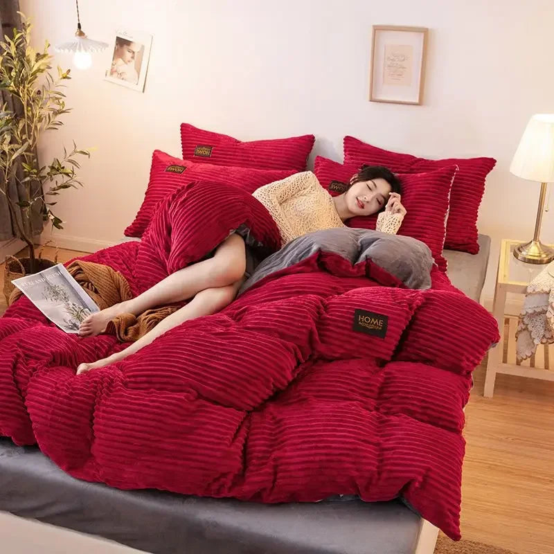 Soft Warm Plush Duvet Cover Winter 220x240 Velvet Fleece Couple Quilt Cover Double Bed Luxury Bedding Set Queen King Size
