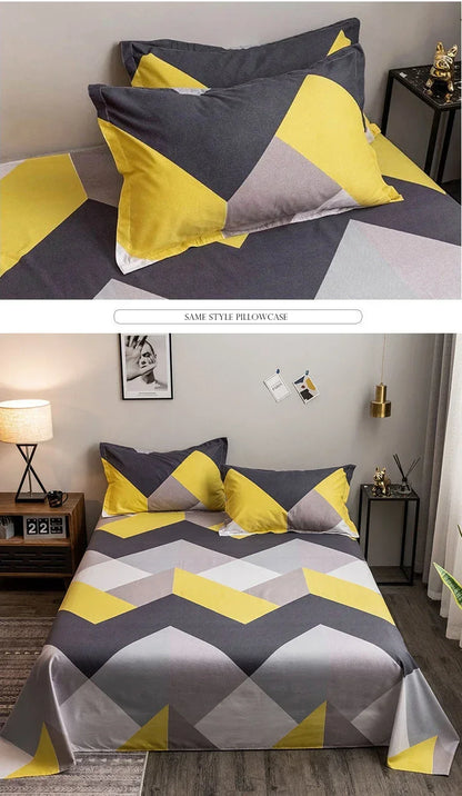 Geometry printed flat bed sheet set couple 2 people super cozy luxury double bed bedsheet single double queen king size