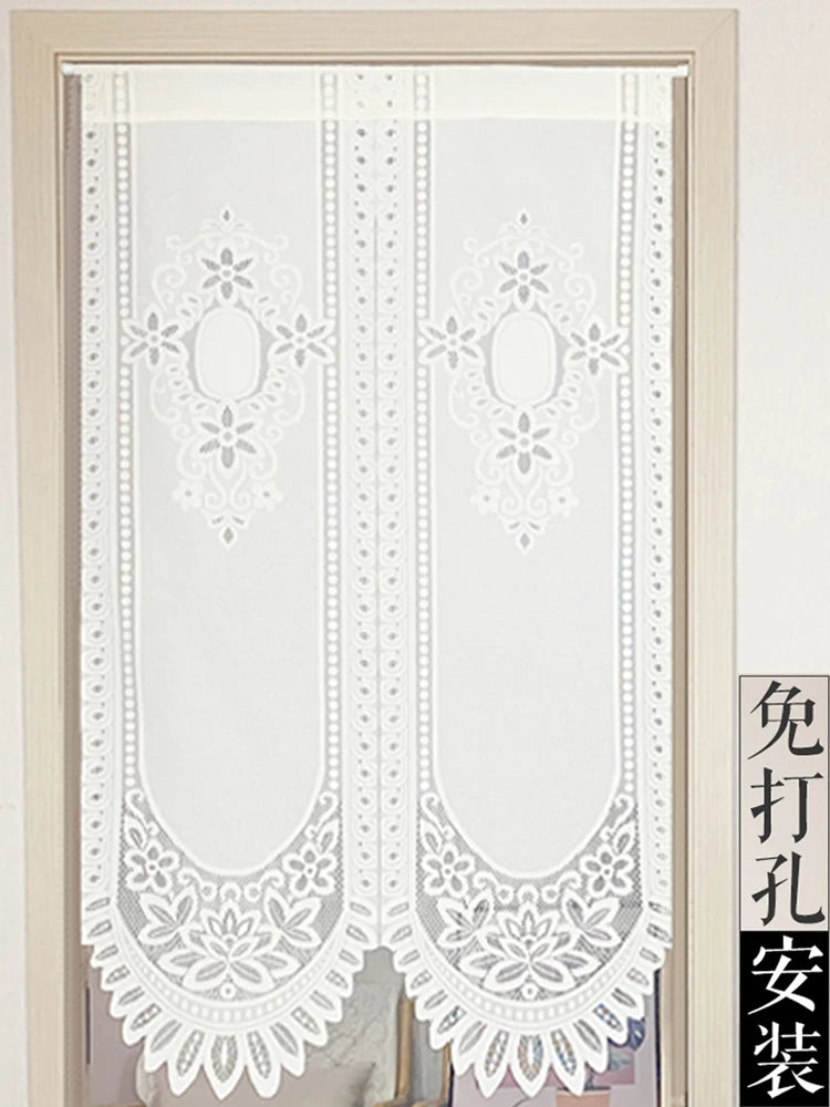 No-Drill Lace Door Curtain Bedroom Living Room Kitchen Partition Semi-Bli Entrance European Sle Fabric Door Curtain