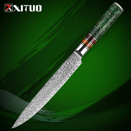 XITUO Luxury Damascus Kitchen Knife Set Japan Chef Santoku Knife Cleaver Paring Bread Knife Featured Resin Synthesis Handle