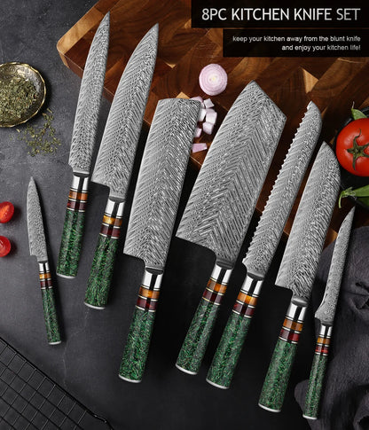 XITUO Luxury Damascus Kitchen Knife Set Japan Chef Santoku Knife Cleaver Paring Bread Knife Featured Resin Synthesis Handle