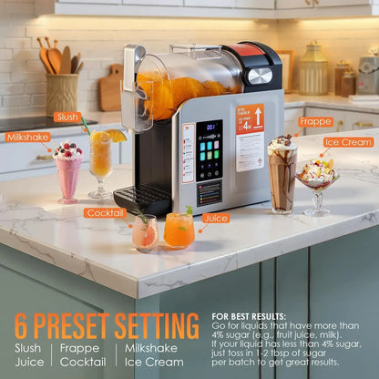 New Upgrade Smart 6 Presets Slushie Machine for Home & Soft Serve Ice Cream Machine, 68oz Color Touch Screen Slushy Machine for