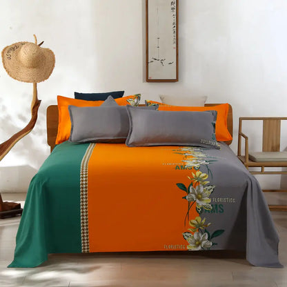 3pcs/Set Home Textile Bed Sheet Set with Pillowcases Cotton Material Lovers Home Room Bedding Flat Sheet Bed Sheet Set