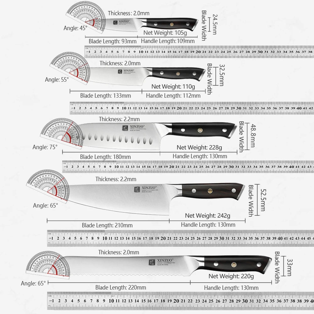XINZUO 1-5PCS Stainless Steel Knives Set GERMANY 1.4116 Steel Chef Bread Utility Santoku Petty Knives Cooking Tools Ebony Handle