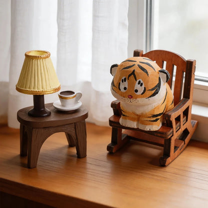 Cute Handmade Decorative Wooden Tiger Figurine Mini Animal Ornament Statue Carving Home Room Desktop accessories Decor Gift