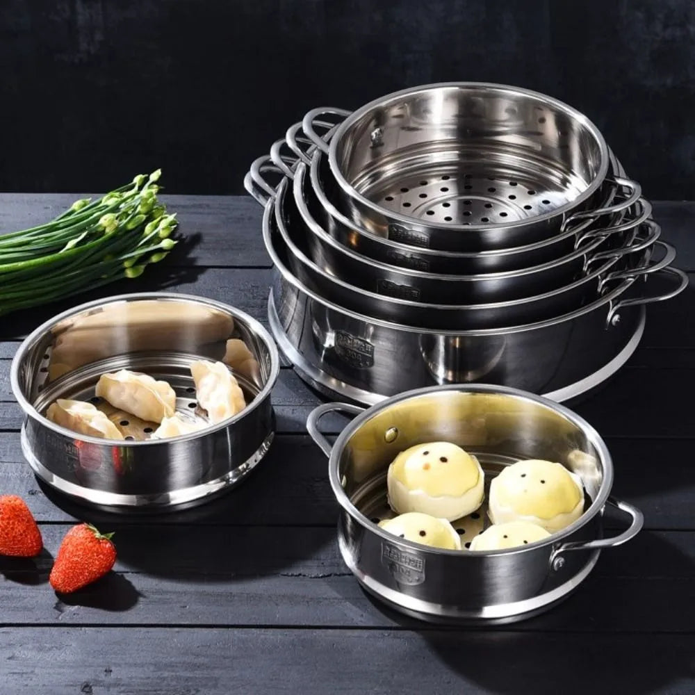 304 Stainless Steel Steamer Basket 16-32cm Thickened Pot Steaming Grid Safe Material Thicken Strainer Food Steam Rack
