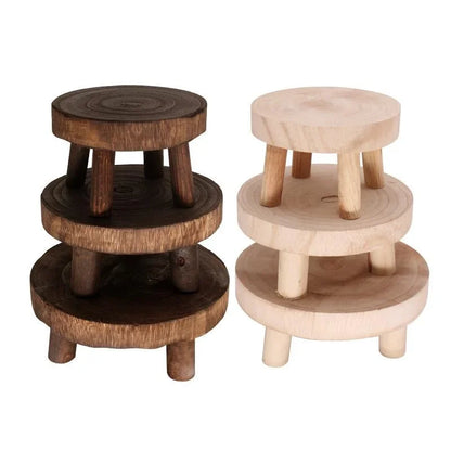Wooden Plant Stand Flower Pot Base Holder Stool Indoor Outdoor Garden Succulent Pots Tray Flower Display Plant Stand SmallStool