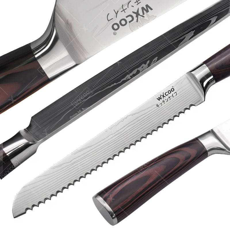 WXCOO Santoku Knife Set Japanese Butcher Carving Bread Fruit Meat Cleaver Boning High Carbon Steel Kitchen Knives