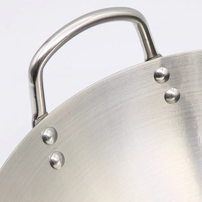 Stainless Steel Double Ear Chef Fry Wok Gas Cooker Traditional Handmade Pot Non Coating Woks