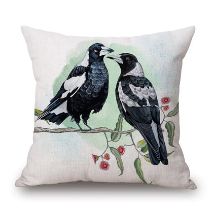 Australian Native Local Birds And Plants Cushion Cover Kookaburra Possum Gumleaves Gumnuts Floral Print Pillow Case