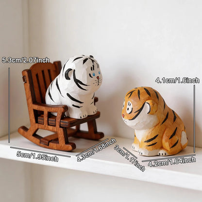 Cute Handmade Decorative Wooden Tiger Figurine Mini Animal Ornament Statue Carving Home Room Desktop accessories Decor Gift