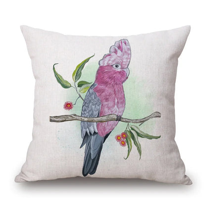 Australian Native Local Birds And Plants Cushion Cover Kookaburra Possum Gumleaves Gumnuts Floral Print Pillow Case