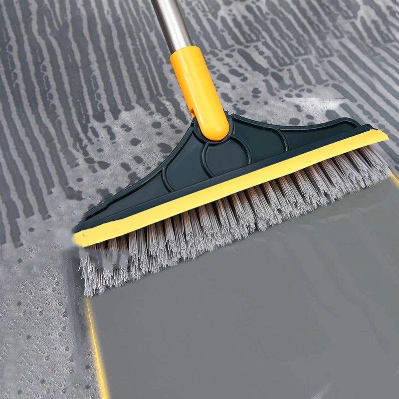 Rotating Floor Scrub Brush Long Handle Windows Squeegee Stiff Bristle Broom Mop 2In1 for Bathroom Kitchen Floor Crevice Cleaning