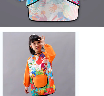 Kids Painting Waterproof Long Sleeved Cover Kindergarten Art Painting Smock Reverse Dressing Gown Baby Eating Bib Children Apron