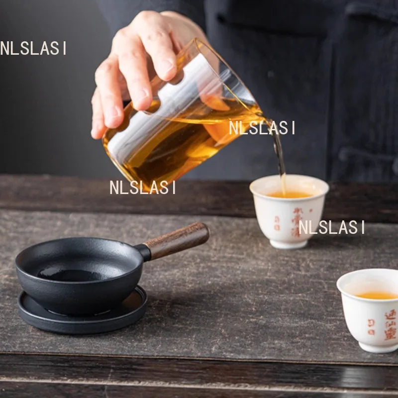 Sandalwood Handle Tea Strainer Black and White Tea Filter Ceramic Filter Tea Ceremony Accessories Teaset Supplies