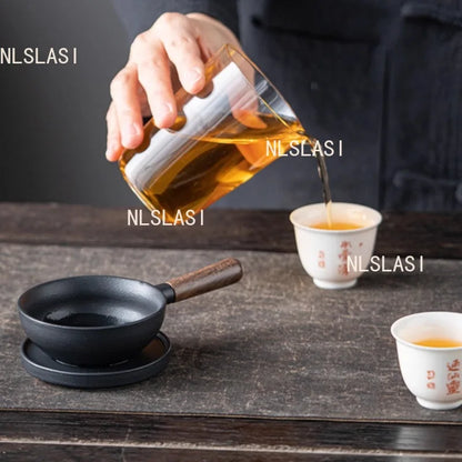 Sandalwood Handle Tea Strainer Black and White Tea Filter Ceramic Filter Tea Ceremony Accessories Teaset Supplies